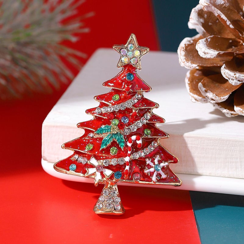 New Diamond-Encrusted Christmas Tree Brooch Women'S Ins Style Creative Design Colorful Christmas Pin Accessories Trendy - Image 3